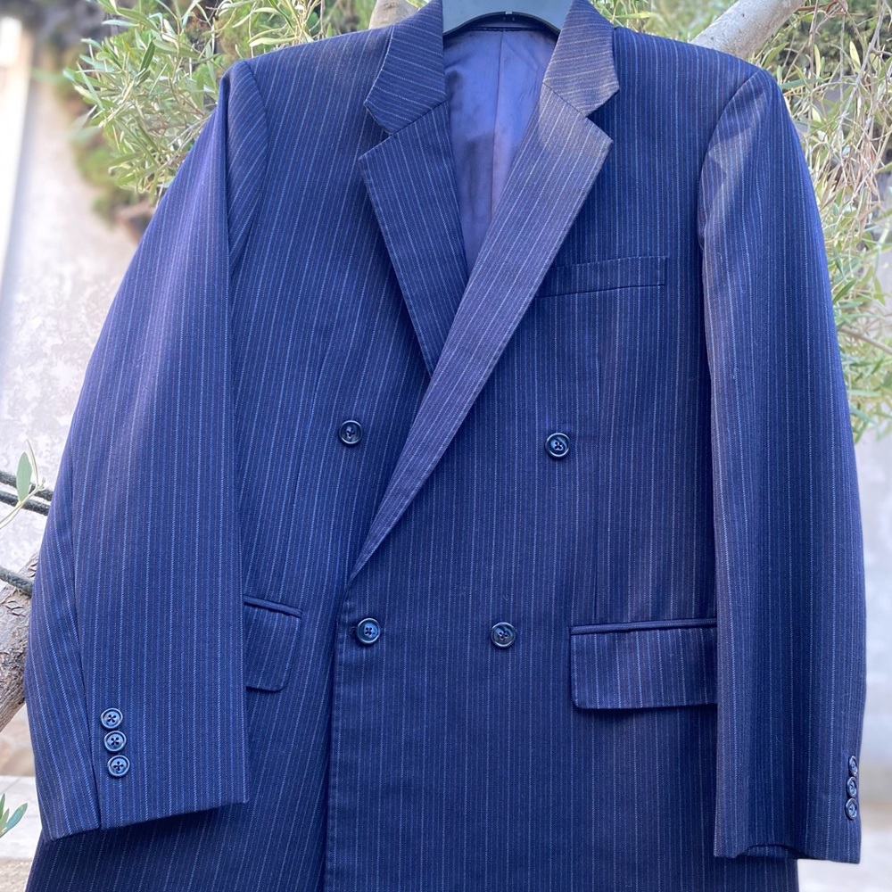 Men's Double-Breasted Navy Pinstripe Blazer